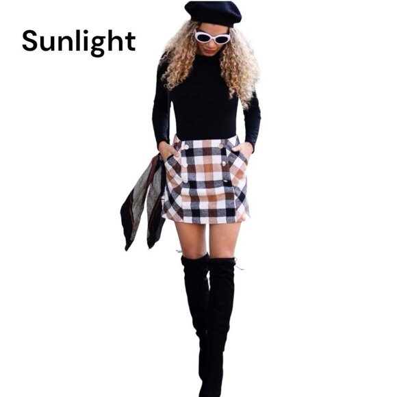 Forever 21 Skirt Womens Small Brown Plaid Mini Pockets Button Front Business - Picture 1 of 13